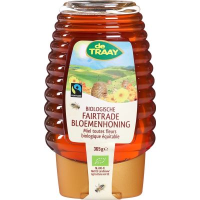 Bloemenhoning knijpfles fair trade van Traay, 6 x 365 g